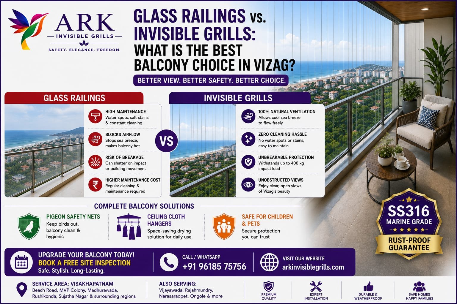 Glass Railings vs. Invisible Grills: What is the Best Balcony Choice in Vizag?