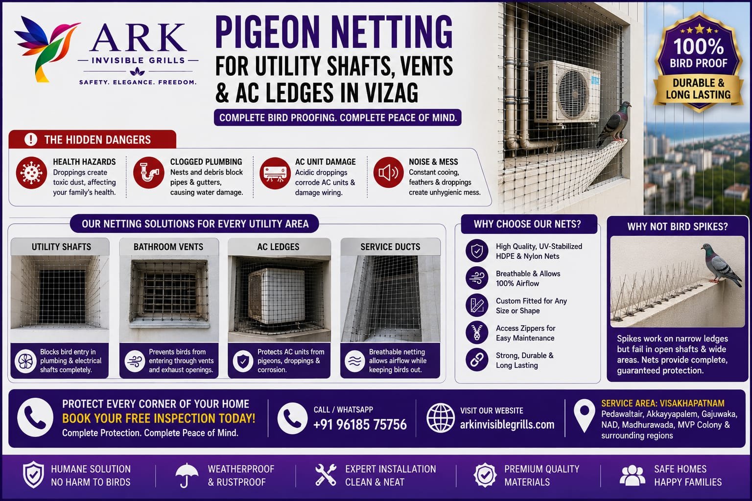 Pigeon Netting for Utility Shafts, Vents, and AC Ledges in Vizag