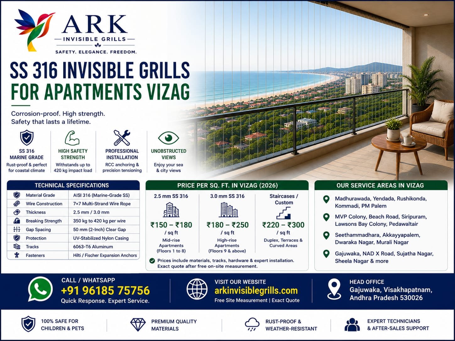 SS 316 Invisible Grills for Apartments Vizag